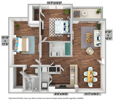 Floor plan for 2 beds, 2 baths, 1085 sqft